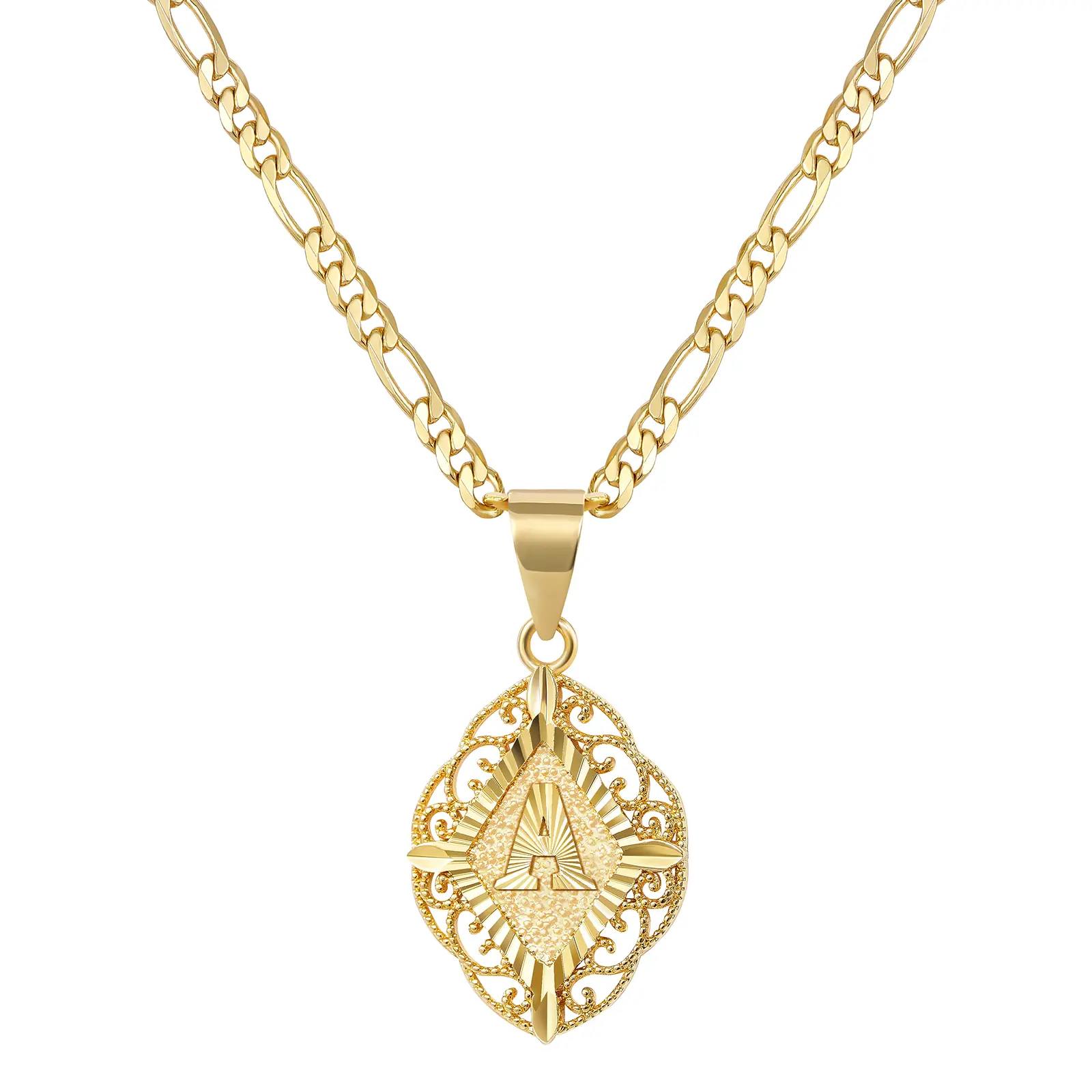 KissYan Initial Necklaces for Women, 14K Gold Plated A-Z Letter Necklace Adjustable Figaro Chain Personalized Jewelry Gift