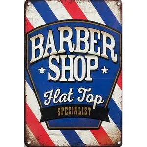 CN-Tin Sign Barber Shop Flat Top Specialist Metal Tin Sign, Metal Wall Signs Tin Plaques 8 X 12 Or 12 X 16 Inch Bar Kitchen Home Man Cave Bedroom Lounge Dining Room Kitchen Coffee Bar Gifts