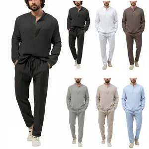 Men'S Casual Business Sweatsuit Set - Quarter Button Pullover & Straight Leg Pants 2-Piece Outfit