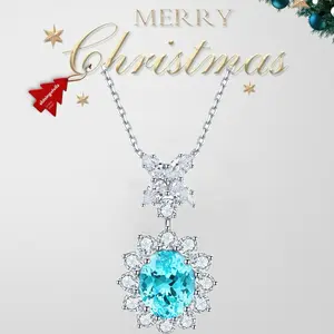 Shiningvivila 2.46ct lab grown gemstone  paraiba necklace for Birthday Anniversary Wedding