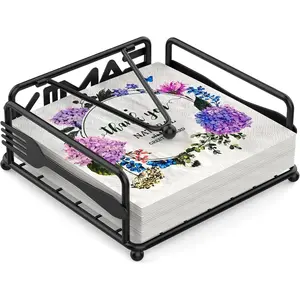 Napkin Holder for Table, Flat Napkin Dispenser with Weighted Arm, Square  Paper Holder of Elegant Rustic Iron for Kitchen Dining Room Decor Restaurant Farmhouse Hotel Party, Black