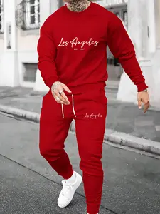 Fashionable and personalized two-piece men's set with long sleeves and pants printed with "personality letters" for daily casual wear, simple round neck long sleeves, spring and autumn clothing, two-piece printed men's fashionable sportswear