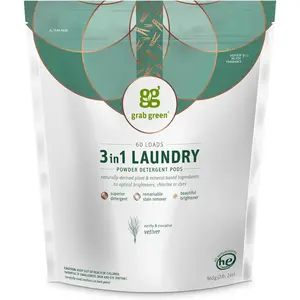 Laundry Detergent Pods, Vetiver Scent, Plant and Mineral Based,, Stain Remover, Brightens Clothes, 60 Count