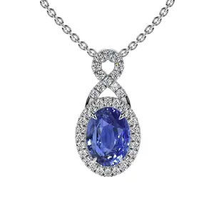 Oval Cut Blue Sapphire Twist Halo Pendant (1.82cttw)- PBS002-8X6-AAA
