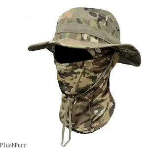Camouflage Round-Edge Outdoor Bucket Hat Set, Drawstring Windproof Design for Travel, Mountaineering, Fishing, and Casual Outdoor Wear SpringStatements