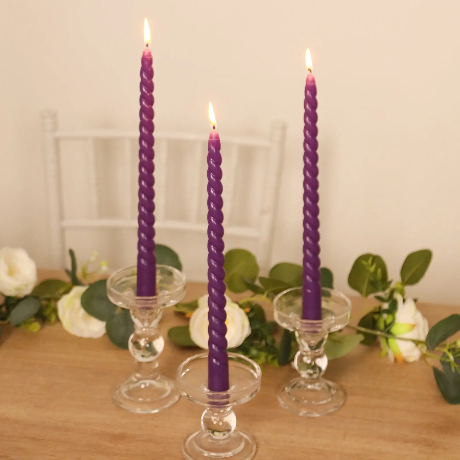 12-Pack 11" Purple Taper Candles - Premium Unscented Wax, Spiral Long Burn Wick, Home Decor Supplies for Room Decor Dinner Candle Sticks