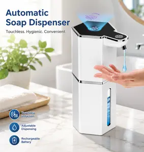 Touchless automatic soap dispenser, 2-in-1 wall-mounted and countertop rechargeable sensor liquid soap dispenser with 4 adjustable output levels, waterproof no-touch hand sanitizer dispenser with LED display for bathroom, kitchen, hotel, and home food