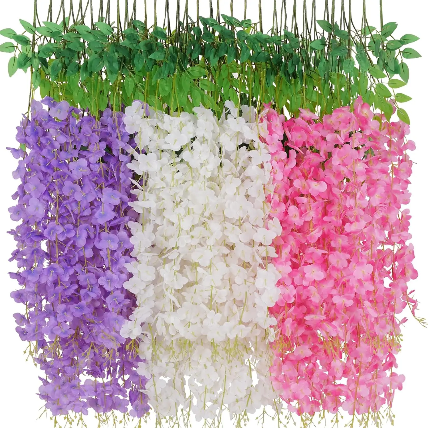 24 piece set of Wisteria hanging flowers, including pink, purple, white, three color Wisteria artificial flowers, fake flower Garland, bedroom, wedding, home, party hanging flowers Wisteria Decorative Flowers Decor