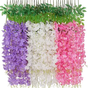 24 piece set of Wisteria hanging flowers, including pink, purple, white, three color Wisteria artificial flowers, fake flower Garland, bedroom, wedding, home, party hanging flowers Wisteria