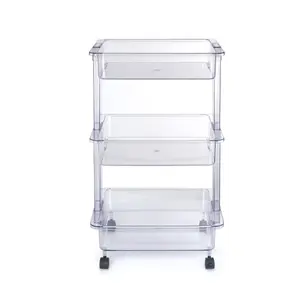 3 Tier Plastic Clear Utility Storage Cart - Compact Design for Home or Office Use