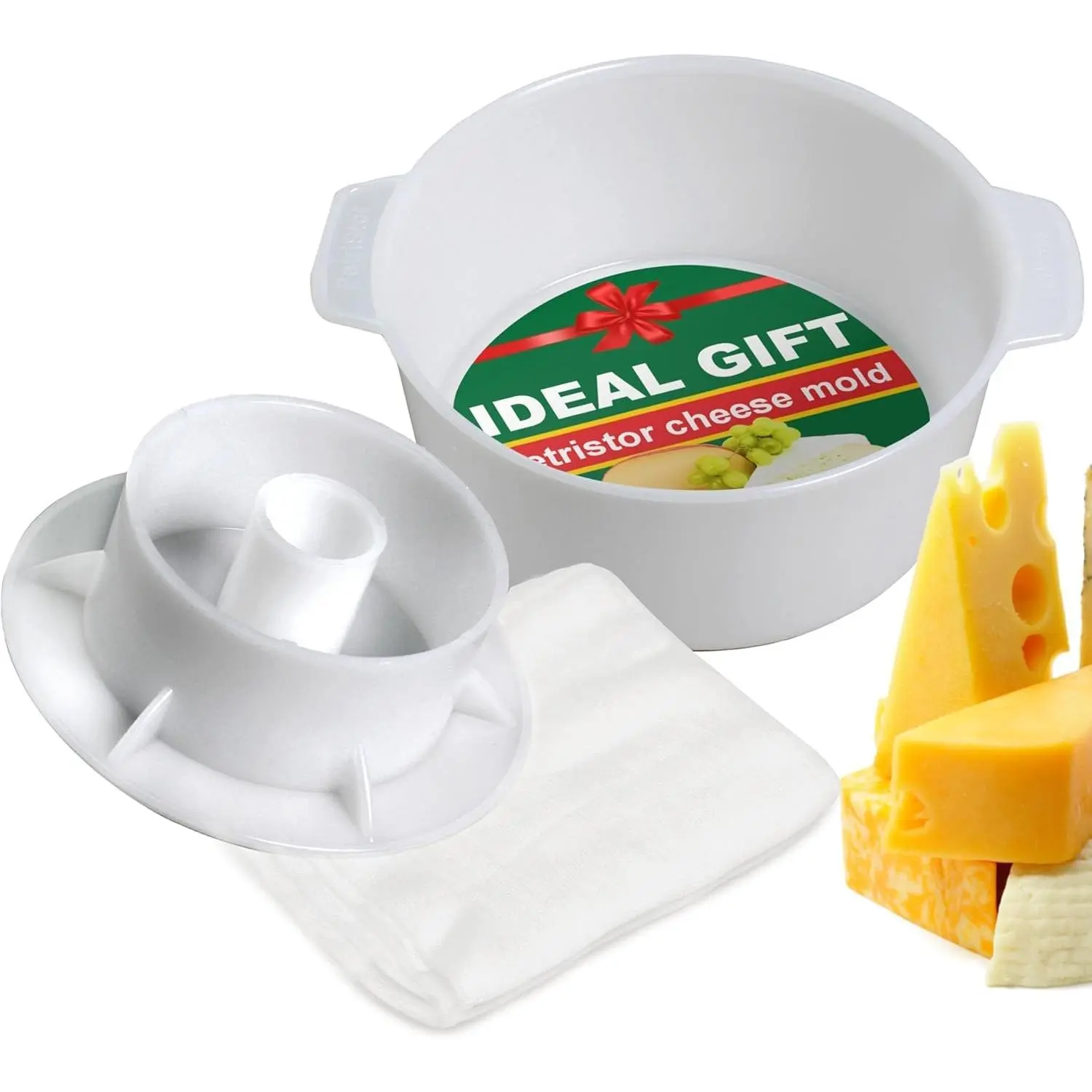 PetriStor Cheese Mold for Cheese Making Cheese with Follower Piston 1.3QT and Cheesecloth - Cheese Form Mold - Cheese Making Basket - Paneer Cheese Press Mold - Molde Para Queso