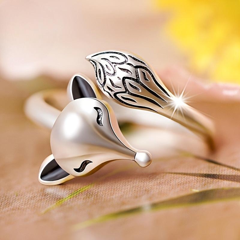 Exquisite Fox Ring, Lightweight and Simple Vintage Vintage Vintage Women's Ring, Adjustable Opening Design, Suitable for Anniversary and Birthday Gifts