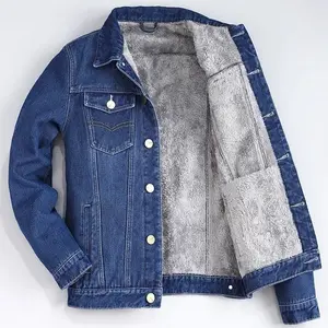 Men’s Autumn/Winter Cotton Denim Jacket — Thick, Warm Fleece-Lined Slim Fit Jeans Jacket (Blue), New Arrival