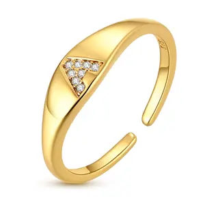 MULA 14K Gold-Plated Letter Ring – 925 Silver-plated Adjustable Opening Signet Ring, set with cubic zirconia, featuring a thick, domed design, making it the perfect gift for girls and ladies., Adjustable Fit, Hypoallergenic