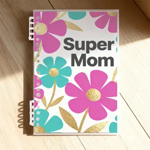 Super Mom Floral A5 Lined Notebook, Vibrant Pink Teal Golden Design, Festive Bright Style, Perfect for Mother's Day Gifting, Premium Paper Material, Ideal for Daily Journaling & Notes