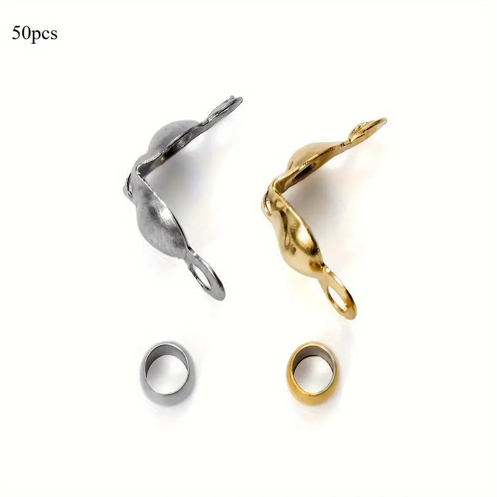 50pcs/lot Stainless Steel Golden Plated Connector Clasp Crimp End Beads for Bracelet Necklace Chains DIY Jewelry Making Supplies Beads for Bracelets