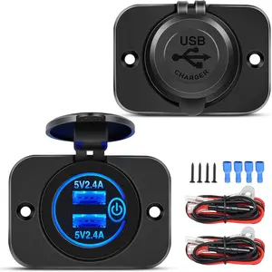 Nilight 2 Pack Quick Charge Socket LED 12V 24V Dual USB Charger 5V 4.8A Car Outlet Panel with ON Off Touch Switch Fused Wire Kit for Cars Trucks Motorcycle RVs Campers matrix panel