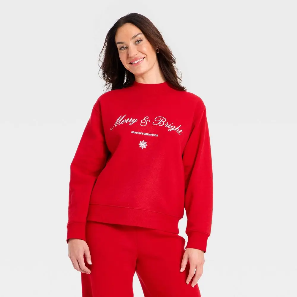 Women's Holiday Knit Embroidered Pullover Sweatshirt - Universal