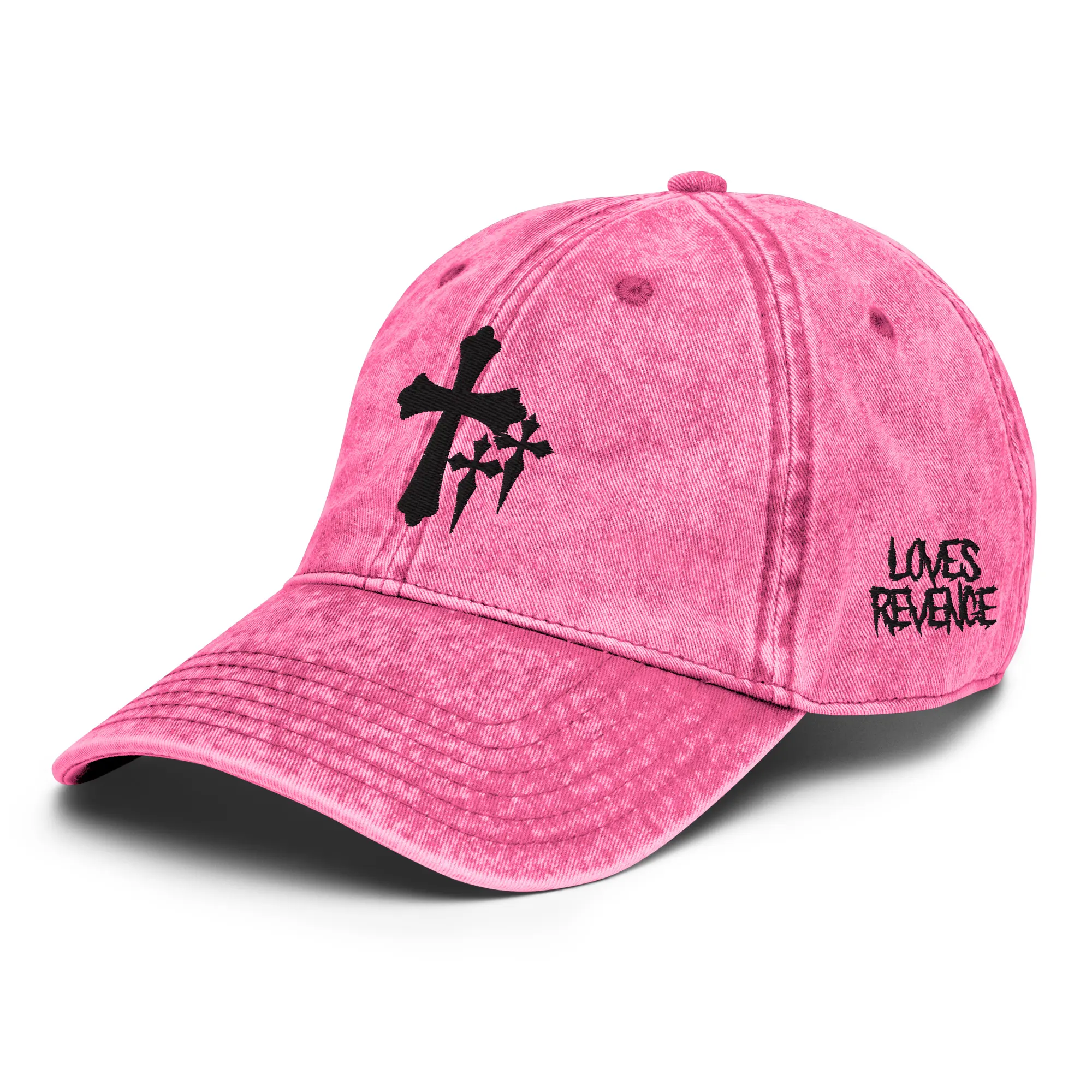 Distressed Pink Baseball Cap w/ Embroidered Cross