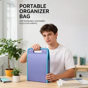 A4 Document Organizer 13 Compartments Waterproof Handy File Bag with Label Sticker Vertical Classification Storage Pouch for Office School Supplies
