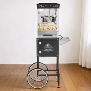 VEVOR Popcorn Machine with Cart, 8oz Stainless Steel Kettle, 800W Commercial Popcorn Maker, 48 Cups per Batch Theater Style Popper, with 2-Button Control Glass Wall PC Door 1 Scoop 3 Spoons, Black