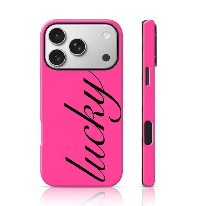 Lucky Script Design Phone Case for iPhone 17 Air 16 Plus 15 Promax 14 13 12 11 Pro, Double-Layer TPU Shockproof Protective Cover