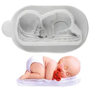 QDMOLDS Sleeping Baby Fondant Silicone Molds Baby Chocolate Candy Mold for Baby Shower Cake Decorating Cupcake Topper Polymer Clay Gum Paste