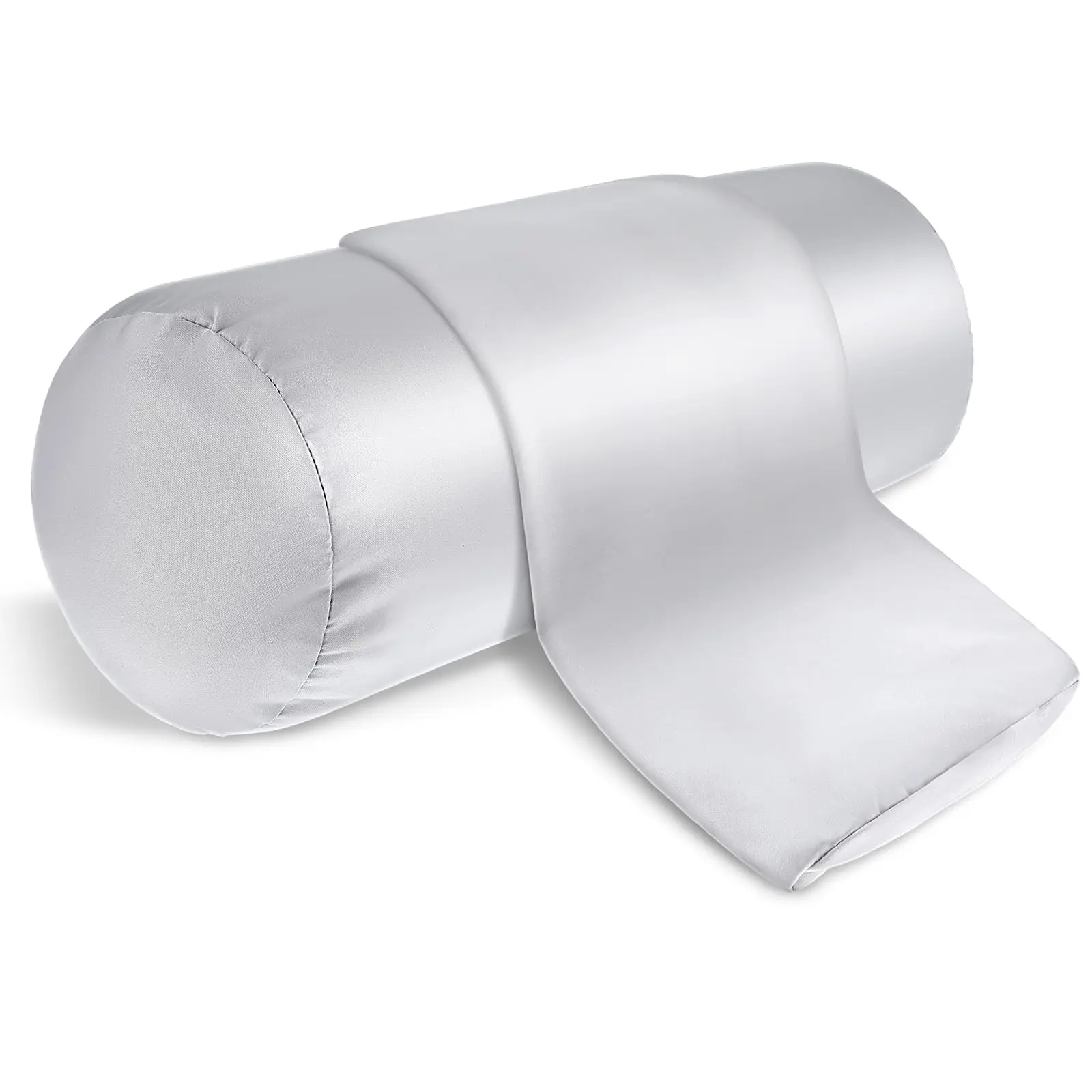 Prasacco 2 Packs Round Neck Pillow Covers 16 x 5.9 Inch Neck Roll Pillow Case Bolster Pillow Cover with Hidden Zipper Silk Cylinder Pillow Covers Soft Bolster Pillowcases for Neck Roll Pillow