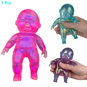 Stress Relieving Squishy Toy, Transparent Glitter Squeeze Doll, Slow Rebound Soft Gel, Tpr Material, Perfect for Parties and Gifts, Squishy Babies