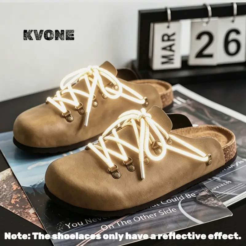 KVONE unisex fashion shoes suitable for all seasons, featuring star-shaped reflective laces, arch-support cedar insoles, shock absorption, a medium-width design, and non-slip outdoor soles—stylish casual footwear that makes an ideal gift.