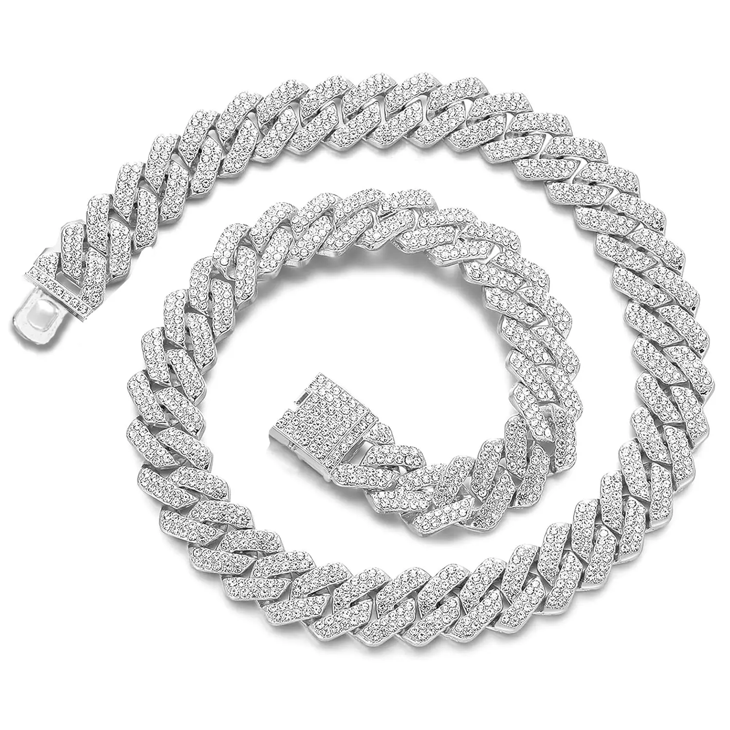 13mm Iced Out Cuban Link Chain, Miami Style Hip Hop Necklace for Men & Women, Trendy Bling Streetwear Jewelry Gift, Chunky Necklace, Cubanchain Necklace
