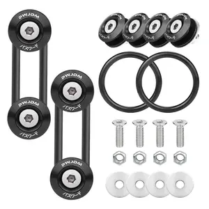 JDM Quick Release Bumper Fastener Kit Universal for Cars — Includes 4 aluminum clips, 4 bolts, 4 nuts, 4 gaskets, 2 O-ring fasteners, suitable for front and rear bumpers, modified cars