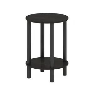 TURN-N-TUBE Espresso Side Table, Functional Furniture with 2-Tier Storage, Open Shelf, Tool-Free Assembly for Bedrooms, Living Rooms