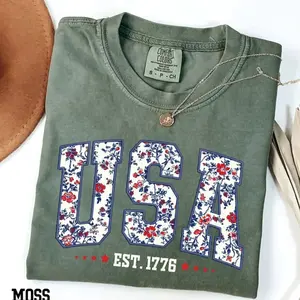 Comfort Colors USA Shirt, Floral America Shirt, Fourth of July Shirt, 4th of July Tee, USA Est 1776 Tee - Comfort Colors Graphic Tee, Casual Outfit, Comfortable Menswear & Womenswear Top, May1