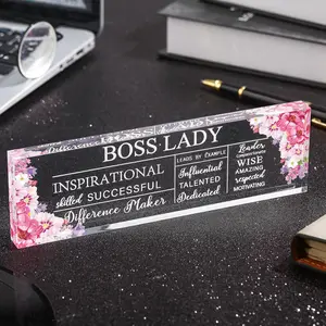 1 piece of acrylic desktop decoration Desk Sign, women's office decoration, leader appreciation and birthday gift, female business leader (pink)
