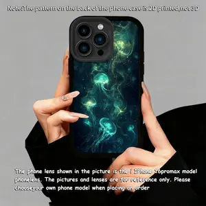 Mystic Glowing Teal Jellyfish Deep Sea Pattern-Themed Phone Case, High Quality Protective Phone Case, Suitable for iPhone 17/16/15/14/13/12/11 Pro, Plus, Pro Max, Mini, X, XS,XSMAX, XR and Other Series, Shockproof, Lightweight, TPU Material.