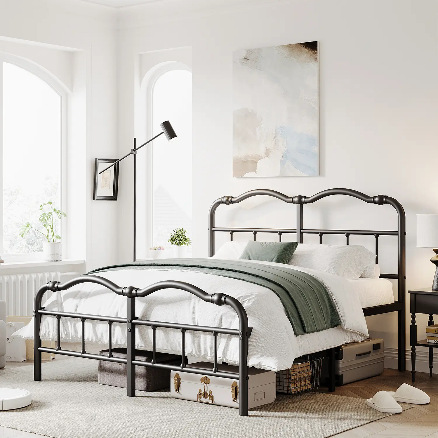 Aardhen 18" High Vintage King Size Metal Bed Frame - 3500lbs Weight Capacity, Classic Design, Heavy Duty Durability, No Box Spring Needed, Squeak-Resistant, Anti-Shake, Easy Assembly, King Size Bed Frame, Metal Bed Frames