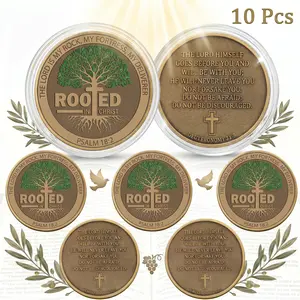 Christian Challenge Coins 10 Pcs Collectible Coin Inspirational Rooted in Christ Coin Religious Fruit of The Spirit Coin with Clear Protective Case Pocket Lucky Coin Prayer Token Gift for Women Men Sunday School Church