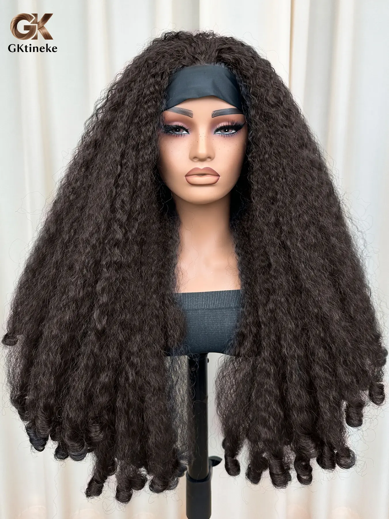Gktineke New Afro Curly Headband Wig Synthetic Braided Hair Texture With Unique Bouncy Curls In The End 28 Inch Soft Curly Headband Wigs For Women