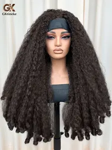 Gktineke New Afro Curly Headband Wig Synthetic Braided Hair Texture With Unique Bouncy Curls In The End 28 Inch Soft Curly Headband Wigs For Women