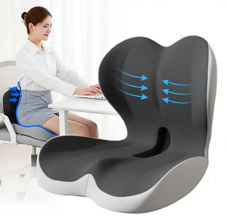【Summerwins】Ergonomic Memory Foam Seat Cushion & Lumbar Support Pillow Set - Sciatica, Tailbone, Back Pain Relief, Machine Wash - Fits Most Office Chairs, Car Seats - Lumbar Support Solution