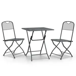 vidaXL Patio Dining Set 3 Piece Garden Dining Set with Patio Table and Chairs Outdoor Dining Set Folding Chair Expanded Metal Mesh Anthracite 3084715
