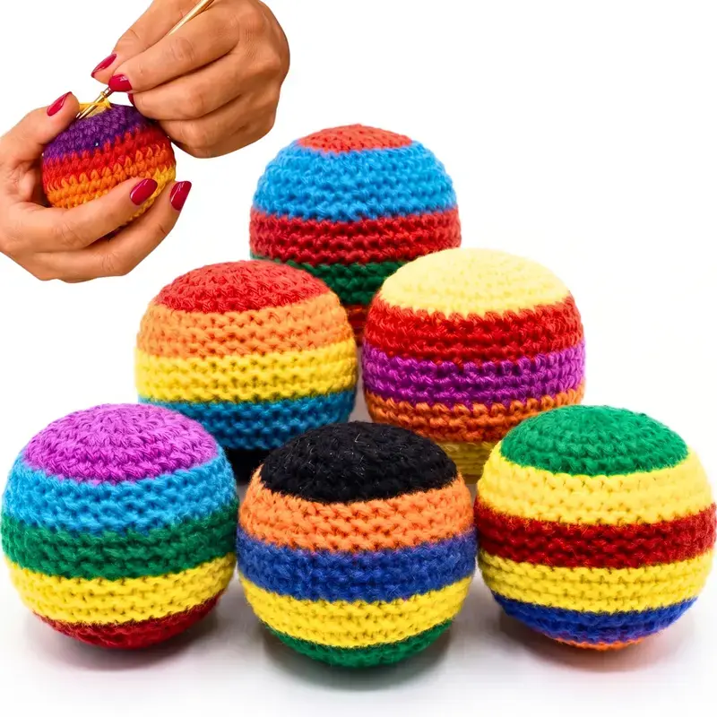 Knitted Footbag, 6 PCS Crochet Juggling Balls, Soft Toss Sacks for Adults, Colorful Outdoor Play Bags for Coordination Training, Party Supplies