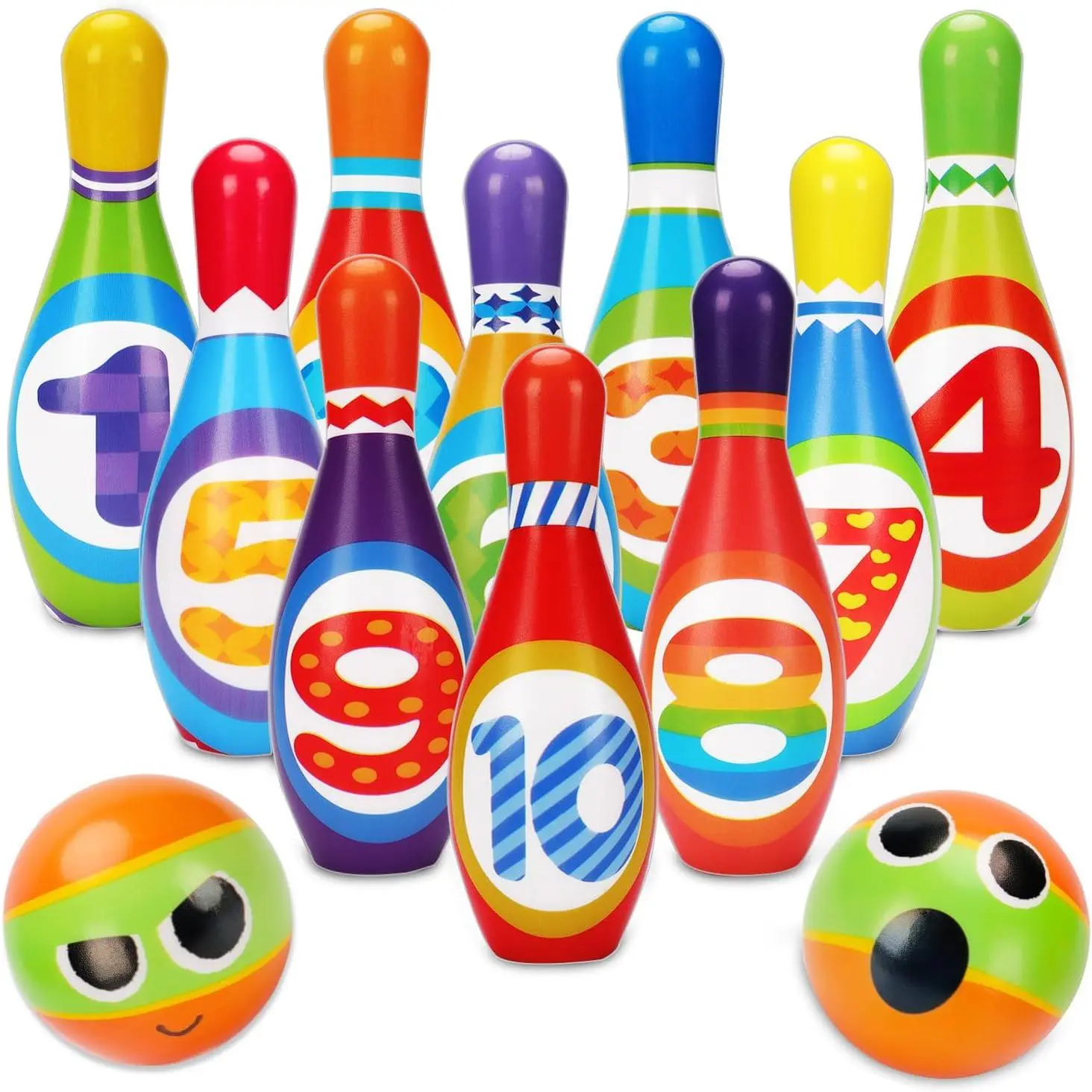 Kids Soft Foam Fabric Bowling Toy Set - 10 Colorful Pins, 2 Balls, Unisex Indoor-Outdoor Sports Game, Educational Birthday Gift for 1-5 Years Olds