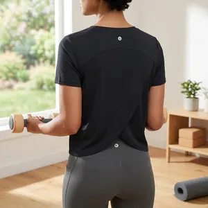 Women's Athletic Sun Shirt Short Sleeve Running Top - Quick Dry Lightweight UPF 50+ Workout Cropped Split Back Tank for Yoga Fitness Training Outdoor Sports Comfortable Breathable Fabric