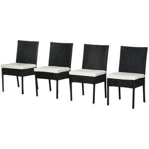 4 PE Rattan Outdoor Dining Chairs, Black Patio Wicker Chairs with Cushions and Backrest, Garden Dining Seating