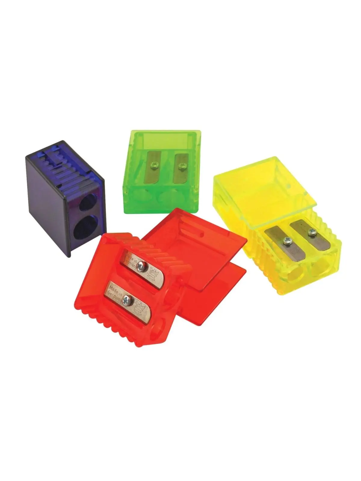 The Pencil Grip Eisen Manual 2-Hole Square Sharpener - Assortment Pack of 25, Choke Safe, Plastic/Metal, Fine Tip Precision, for Standard Pencils & Beginner Users, Assorted Colors