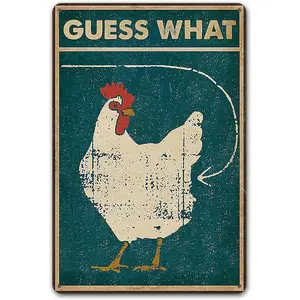 Bestylez Funny Chicken Coop Sign Chicken Decor - Chicken Crossing Guess What Chicken Butt 12" * 8" (260)