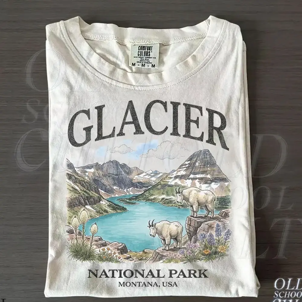 Glacier National Park Vintage 90s Graphic T-Shirt, Retro Comfort Colors Montana Mountain Lake USA Nostalgia Classic Unisex Shirt