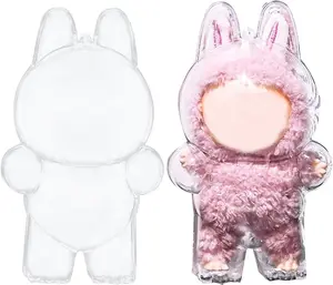 Protective Case for LABUBU Clear Acrylic Protective Display Cover for Blind Box Doll Figures with Silicone Strap (Doll Not Include) (Standing)